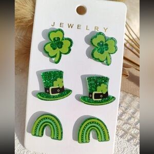 Set of 3 St Patrick’s earrings! Wear your green to avoid the pinch! Studs, new!